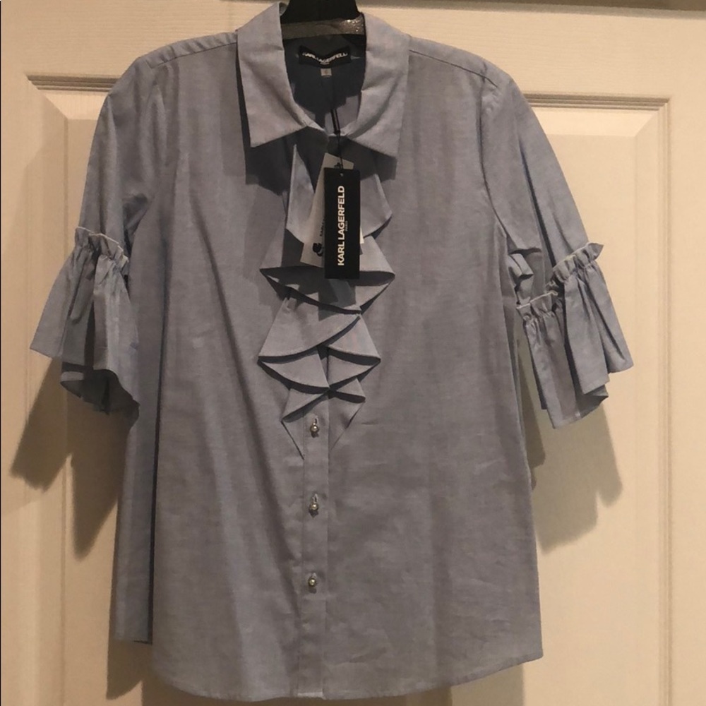 NWT Karl Lagerfeld ruffle blouse pearl buttons